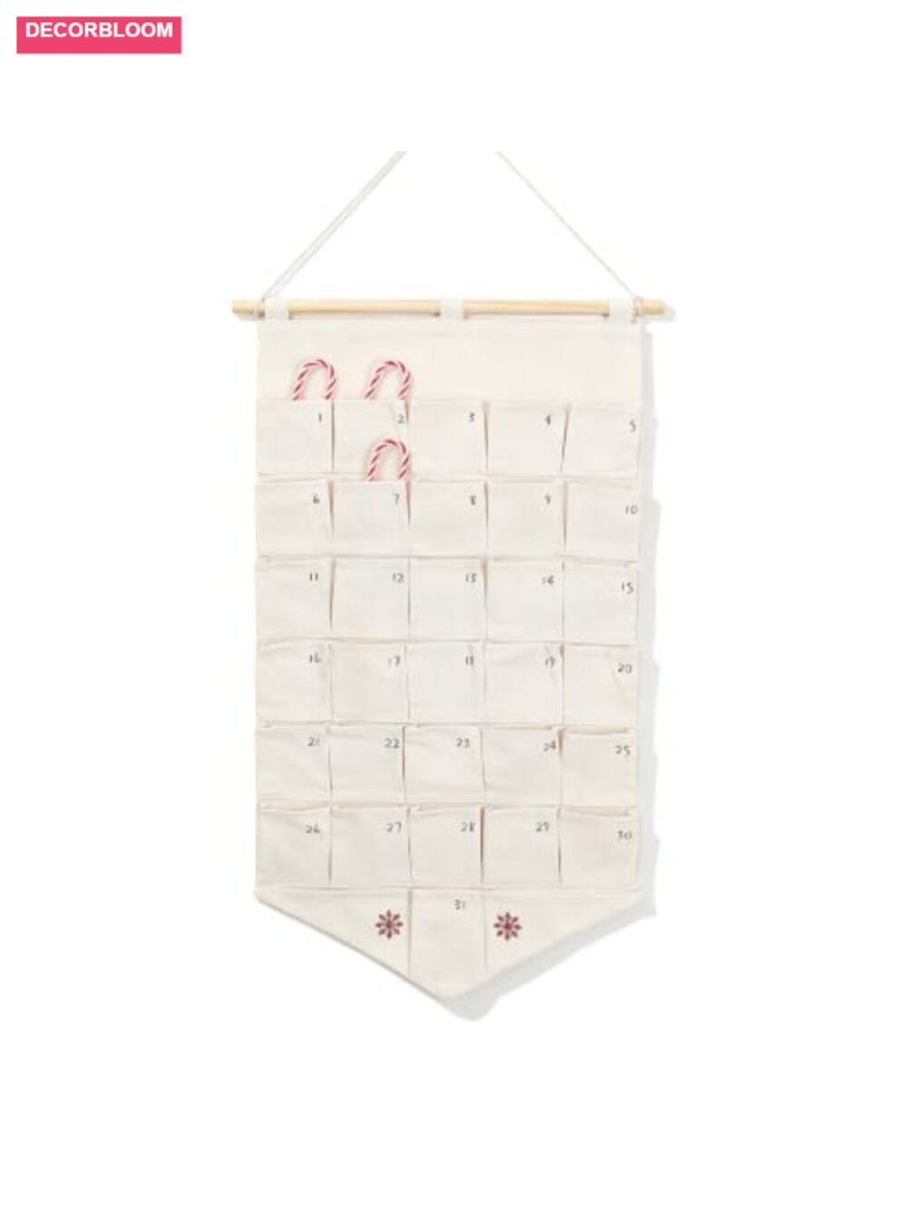 31 Pocket Advent Calendar Countdown Wall Hanging Canvas Christmas Decor